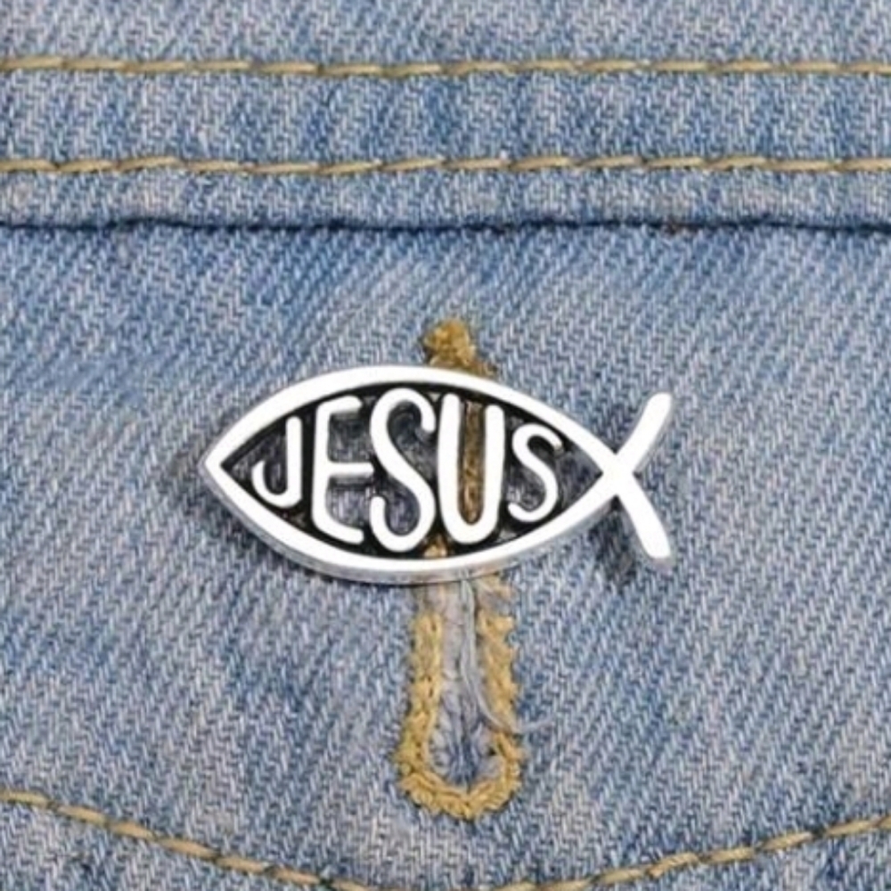 Silver Jesus Fish Brooch Pin